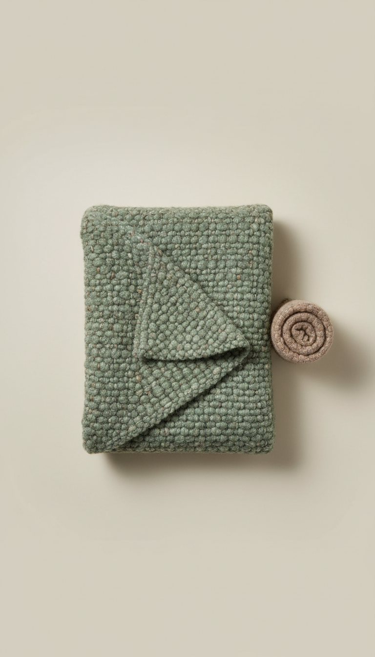 Lichen Green Wool Throw Blanket